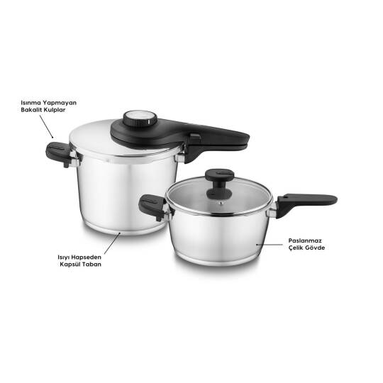 Jumbo 1000245471001 Prime Master 4 + 6L Çelik 2 Parça Düdüklü Tencere Seti - 2