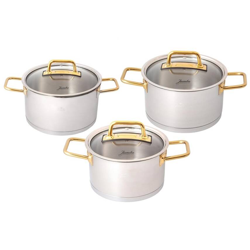 Jumbo 500.01.01.8423 Assos 3'lü Midi Titanyum Gold Tencere Seti - 1