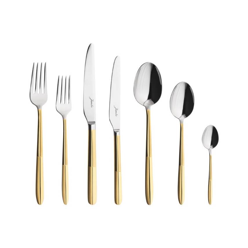 Jumbo 9401 Altın 12 Kişilik 84 Parça Gold Çatal Kaşık Bıçak Seti - 1