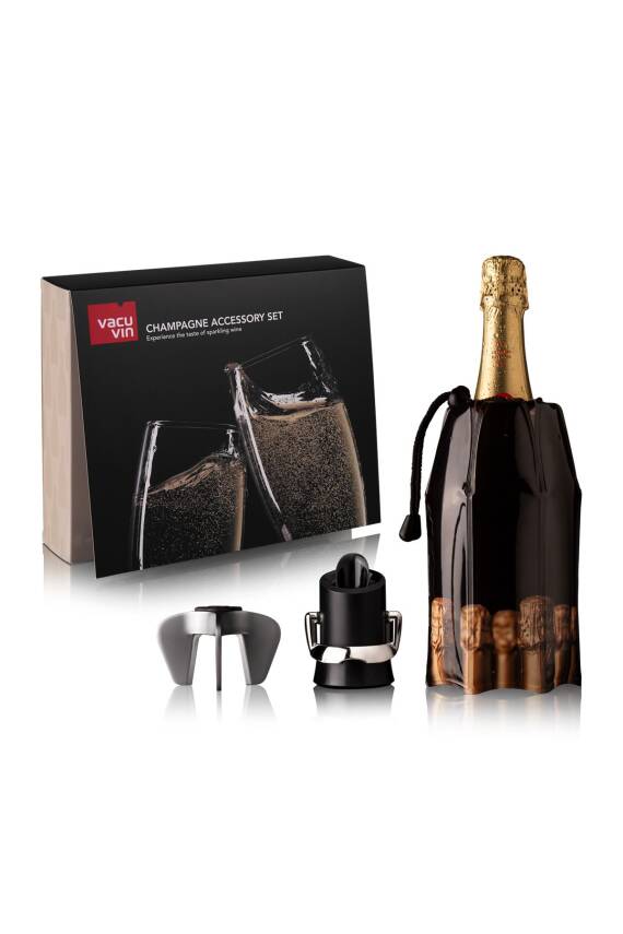 Vacu Vin 38899606 Şampanya Aksesuar Seti Şampanya Açacağı Soğutucu Servis Stopper Kutulu - 1