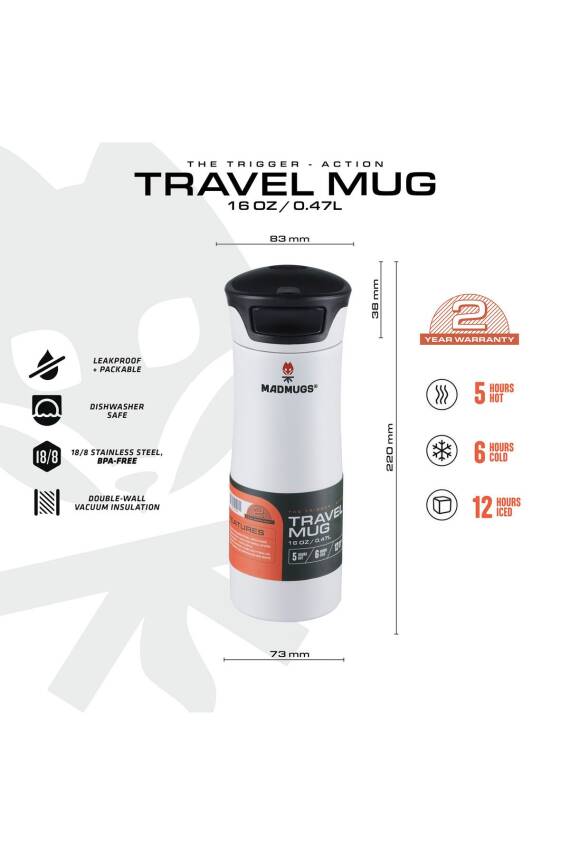 MADMUGS TM-TA-002 Travel Mug Termos Bardak 0,47lt-Beyaz - 1
