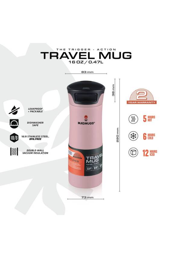 MADMUGS TM-TA-005 Travel Mug Termos Bardak 0,47lt-Pembe - 1