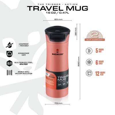 MADMUGS TM-TA-004 Travel Mug Termos Bardak 0,47lt-Turuncu - 1
