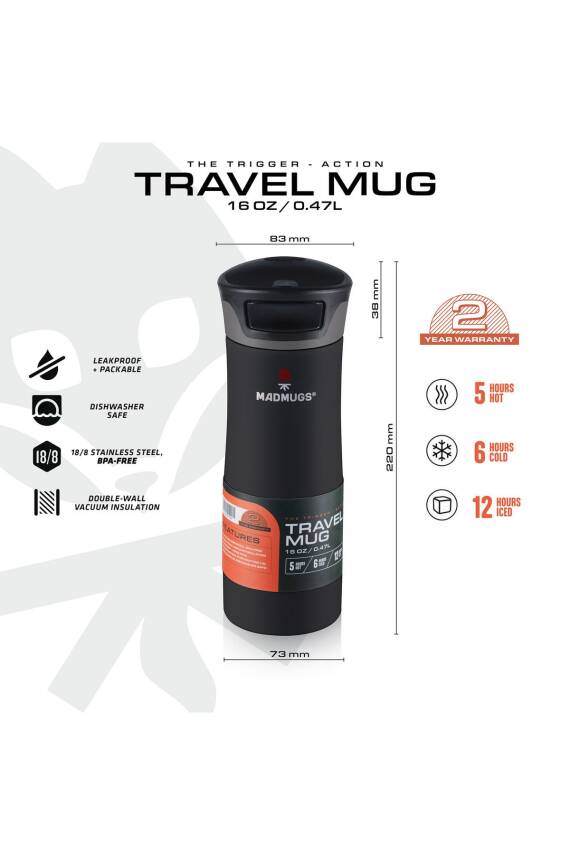 MADMUGS TM-TA-001 Travel Mug Termos Bardak 0,47lt-Siyah - 1